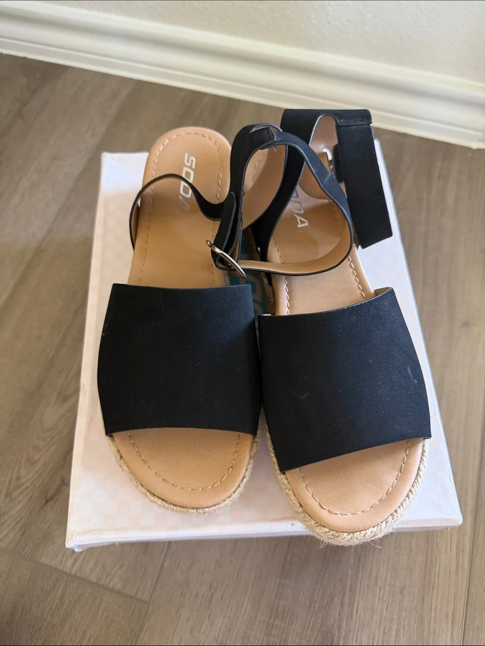 Soda Black Espadrille Platform Wedge Sandals